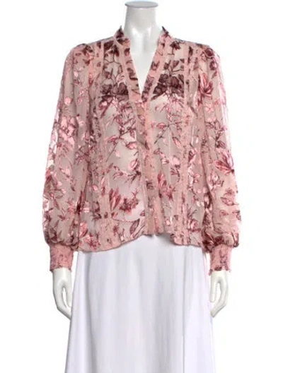 Pre-owned Alice And Olivia Floral Print V-neck Blouse W/ Tags In Pink