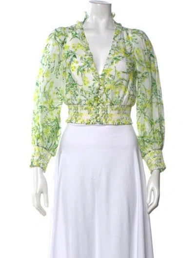 Pre-owned Alice And Olivia Floral Print V-neck Blouse W/ Tags In White