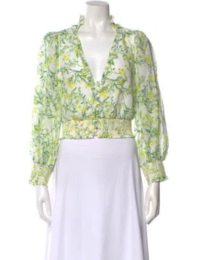 Pre-owned Alice And Olivia Floral Print V-neck Blouse In White