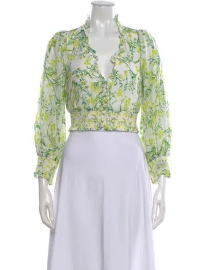 Pre-owned Alice And Olivia Floral Print V-neck Blouse In White