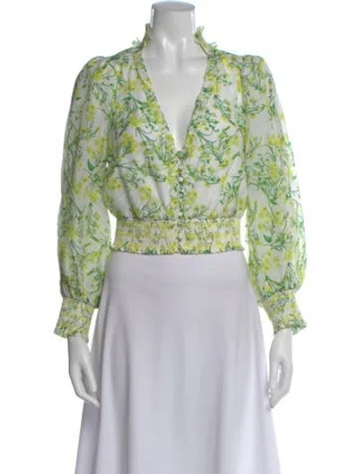 Pre-owned Alice And Olivia Floral Print V-neck Blouse In White