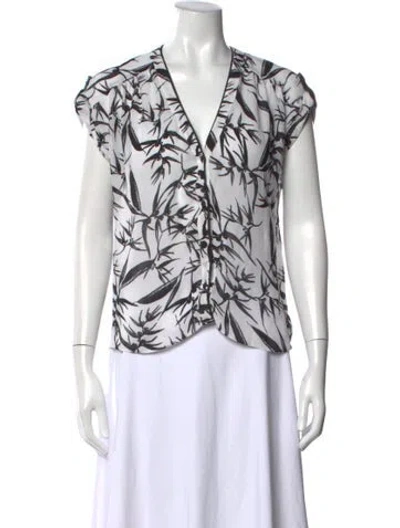 Pre-owned Alice And Olivia Floral Print V-neck Blouse In White