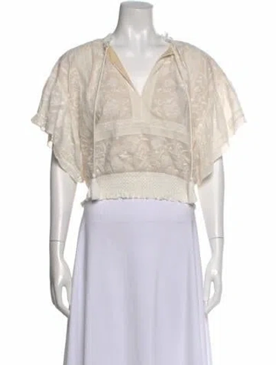 Pre-owned Alice And Olivia Floral Print V-neck Blouse In White