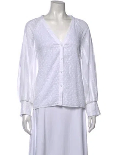 Pre-owned Alice And Olivia Floral Print V-neck Blouse In White