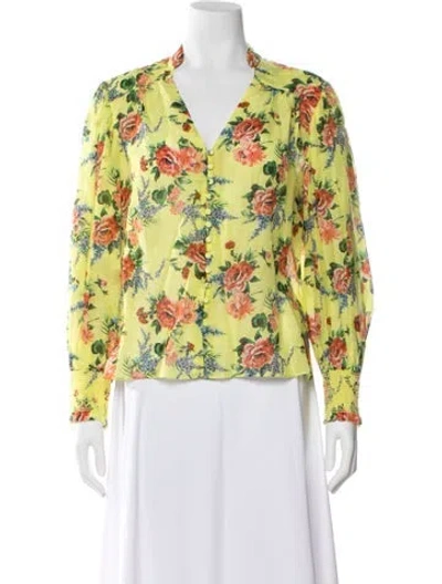 Pre-owned Alice And Olivia Floral Print V-neck Blouse In Yellow