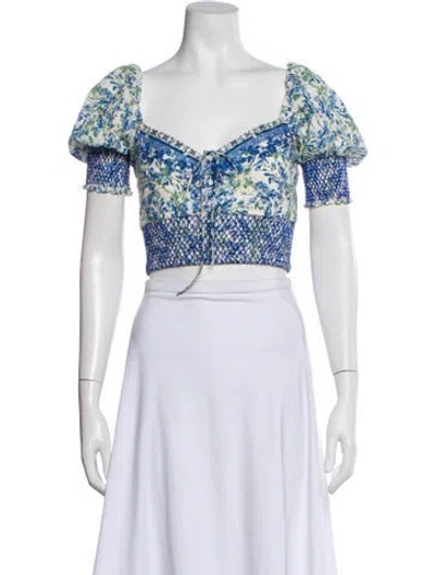 Pre-owned Alice And Olivia Floral Print V-neck Crop Top In Blue