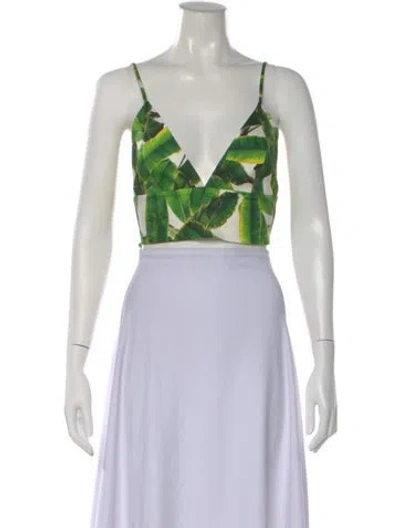 Pre-owned Alice And Olivia Floral Print V-neck Crop Top In Green