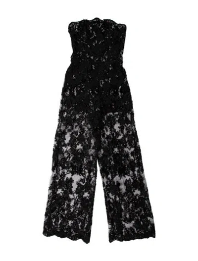 Pre-owned Alice And Olivia Floral Print V-neck Jumpsuit In Black
