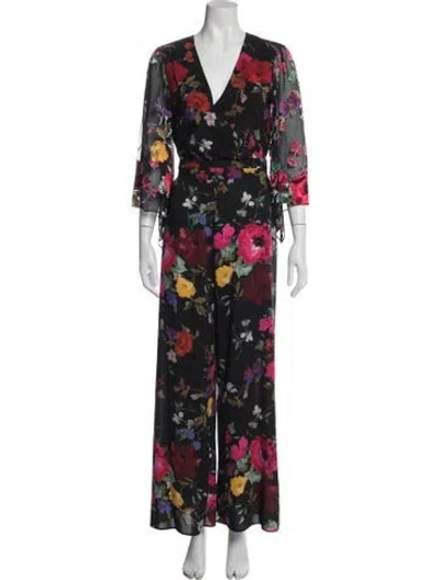 Pre-owned Alice And Olivia Floral Print V-neck Jumpsuit In Black/pink