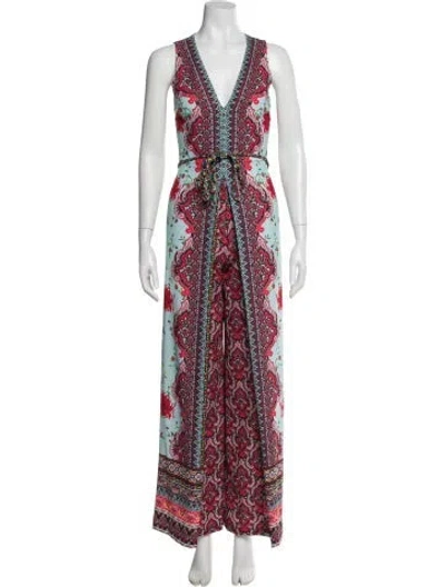 Pre-owned Alice And Olivia Floral Print V-neck Jumpsuit In Blue