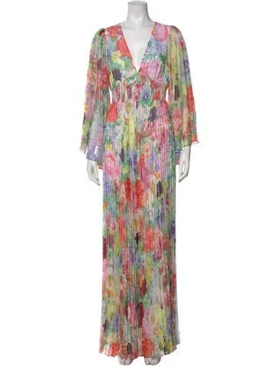 Pre-owned Alice And Olivia Floral Print V-neck Jumpsuit In Green