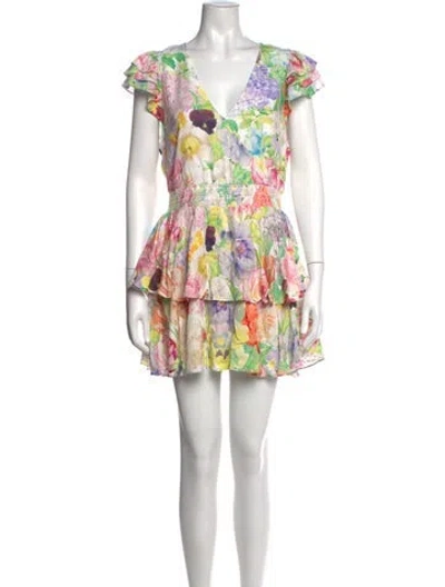 Pre-owned Alice And Olivia Floral Print V-neck Jumpsuit In Green