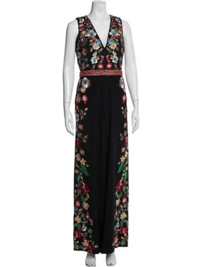 Pre-owned Alice And Olivia Floral Print V-neck Jumpsuit In Multi