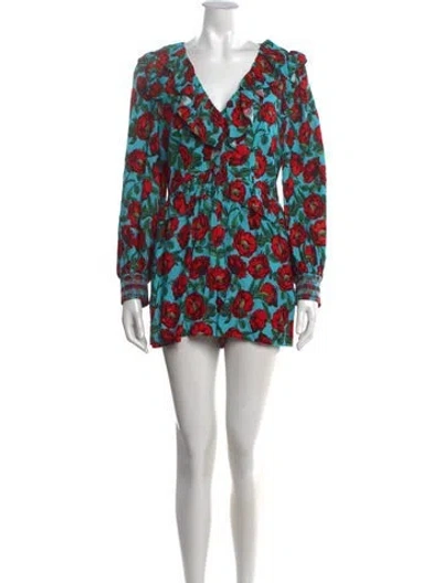 Pre-owned Alice And Olivia Floral Print V-neck Jumpsuit In Multi