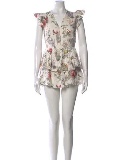Pre-owned Alice And Olivia Floral Print V-neck Jumpsuit In Neutral