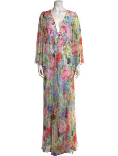 Pre-owned Alice And Olivia Floral Print V-neck Jumpsuit In Pink