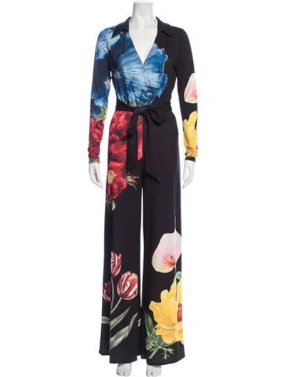 Pre-owned Alice And Olivia Floral Print V-neck Jumpsuit In Purple