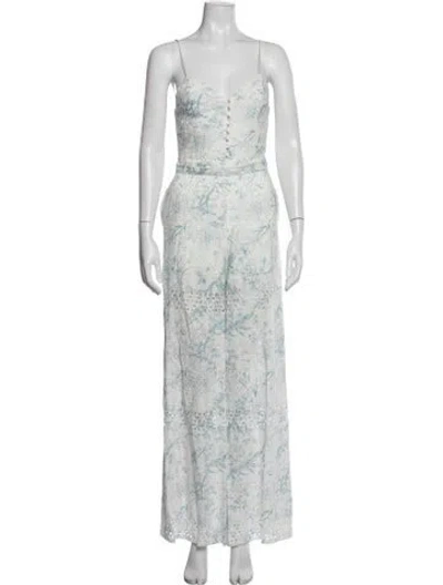 Pre-owned Alice And Olivia Floral Print V-neck Jumpsuit W/ Tags In White