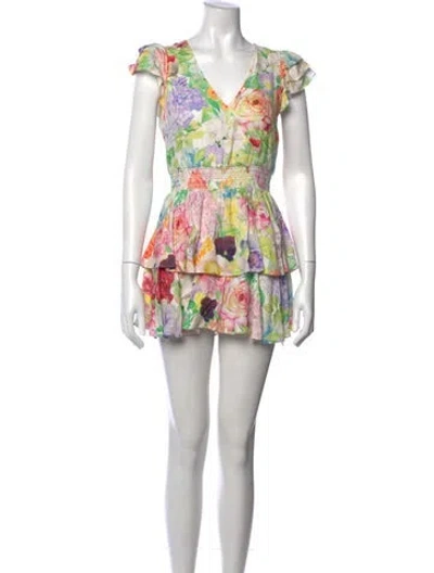 Pre-owned Alice And Olivia Floral Print V-neck Jumpsuit In White