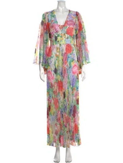 Pre-owned Alice And Olivia Floral Print V-neck Jumpsuit In White