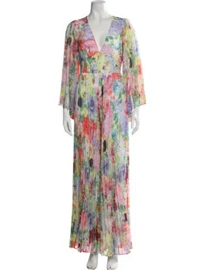 Pre-owned Alice And Olivia Floral Print V-neck Jumpsuit In White