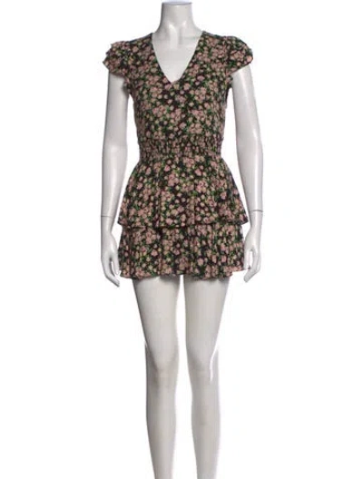 Pre-owned Alice And Olivia Floral Print V-neck Romper In Black/pink