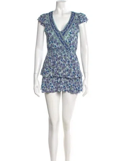 Pre-owned Alice And Olivia Floral Print V-neck Romper In Blue