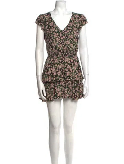 Pre-owned Alice And Olivia Floral Print V-neck Romper In Multi