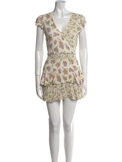 Pre-owned Alice And Olivia Floral Print V-neck Romper In Multi