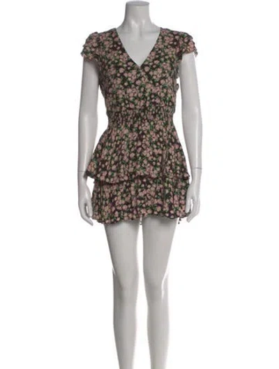 Pre-owned Alice And Olivia Floral Print V-neck Romper In Multi