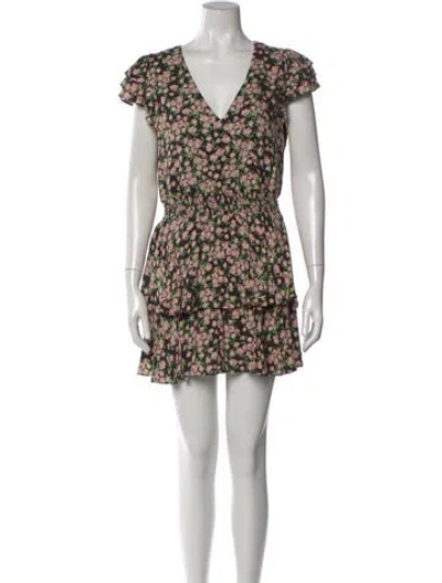 Pre-owned Alice And Olivia Floral Print V-neck Romper In Multi