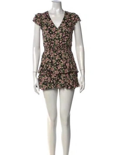 Pre-owned Alice And Olivia Floral Print V-neck Romper In Multi