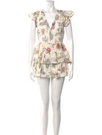 Pre-owned Alice And Olivia Floral Print V-neck Romper In Neutral
