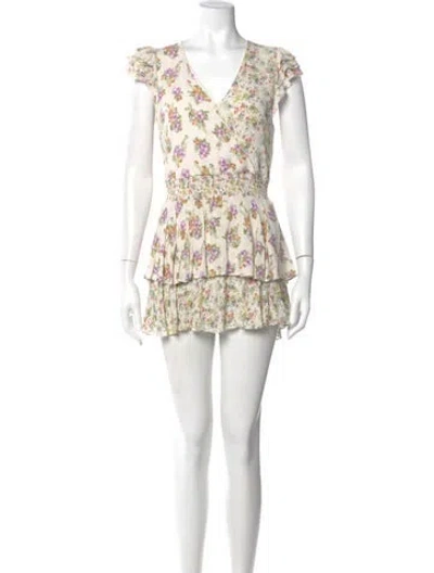 Pre-owned Alice And Olivia Floral Print V-neck Romper In Neutral