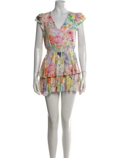 Pre-owned Alice And Olivia Floral Print V-neck Romper In Neutral