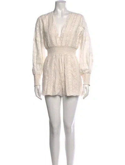 Pre-owned Alice And Olivia Floral Print V-neck Romper In Neutrals