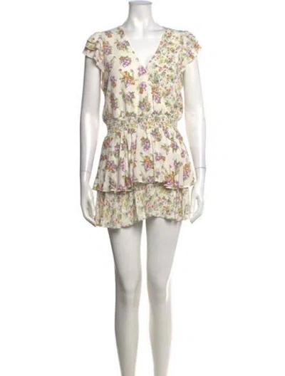 Pre-owned Alice + Olivia Floral Print V-neck Romper In Neutrals