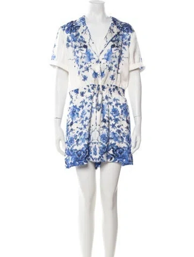 Pre-owned Alice + Olivia Floral Print V-neck Romper In Neutrals