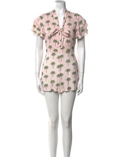 Pre-owned Alice And Olivia Floral Print V-neck Romper In Pink