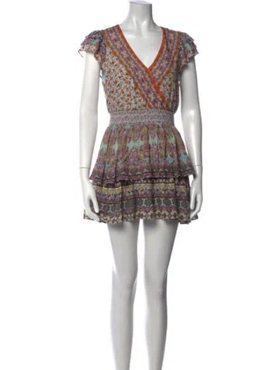 Pre-owned Alice And Olivia Floral Print V-neck Romper In Purple