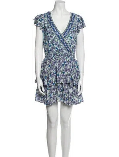 Pre-owned Alice And Olivia Floral Print V-neck Romper W/ Tags In Blue