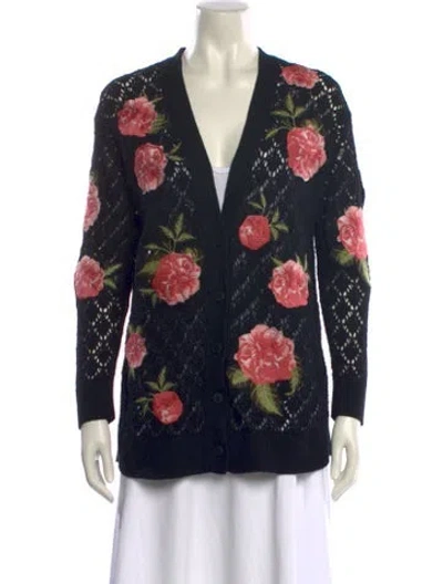Pre-owned Alice And Olivia Floral Print V-neck Sweater In Black