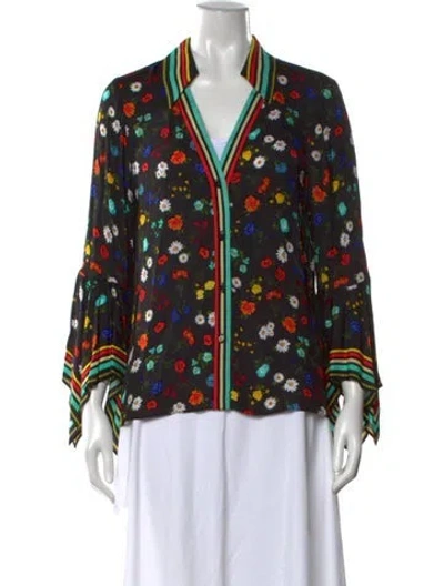 Pre-owned Alice And Olivia Floral Print V-neck Sweater In Black