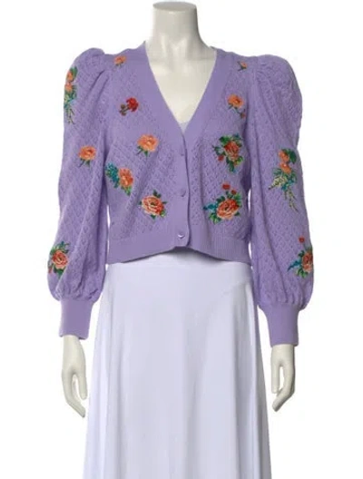 Pre-owned Alice And Olivia Floral Print V-neck Sweater In Multi