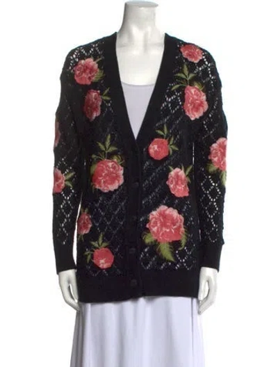 Pre-owned Alice And Olivia Floral Print V-neck Sweater W/ Tags In Black