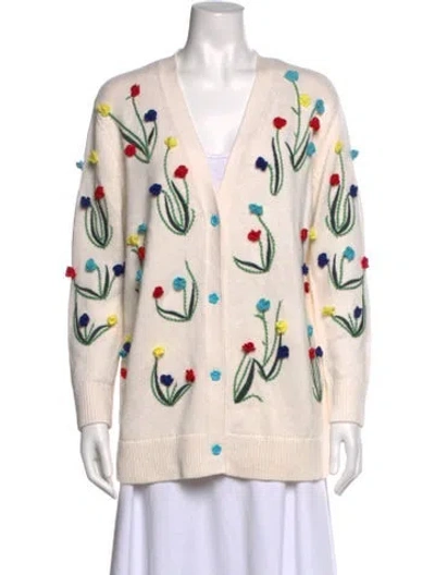 Pre-owned Alice And Olivia Floral Print V-neck Sweater W/ Tags In Green