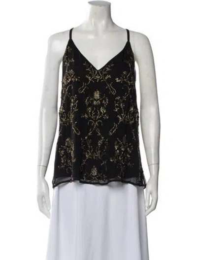 Pre-owned Alice And Olivia Floral Print V-neck Top In Black