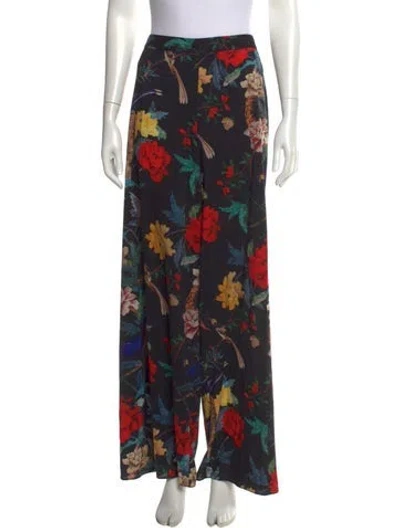 Pre-owned Alice And Olivia Floral Print Wide Leg Pants In Black