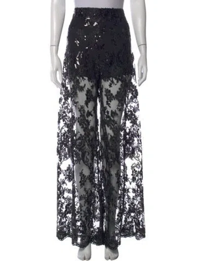 Pre-owned Alice And Olivia Floral Print Wide Leg Pants In Black