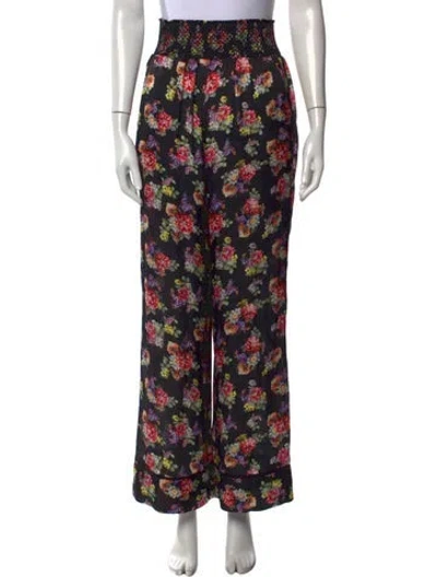 Pre-owned Alice And Olivia Floral Print Wide Leg Pants In Black